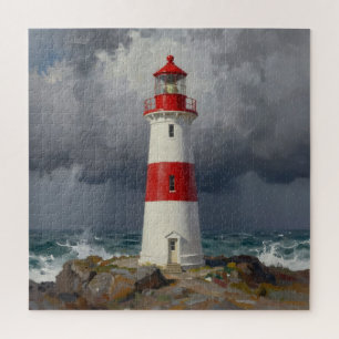 Quebra-cabeça Farol Vermelho Tempestuoso Costeiro