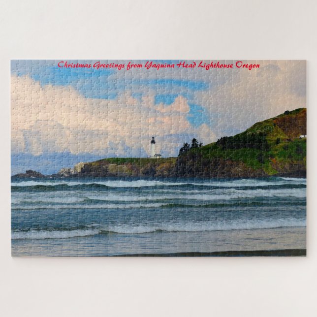 Quebra-cabeça Farol Yaquina Oregon. Saudações de Natal (Horizontal)
