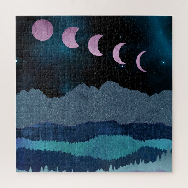 Quebra-cabeça Fases da Lua Rosa na Paisagem (Vertical)