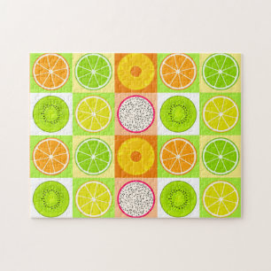 Quebra-cabeça Fatias de Fruta Tropical, Citrinos, Kiwi & Pitaya