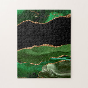Quebra-cabeça Faux Emerald Green Marbled Agate Contemporâneo
