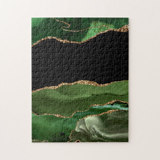 Quebra-cabeça Faux Emerald Green Marbled Agate Contemporâneo (Vertical)