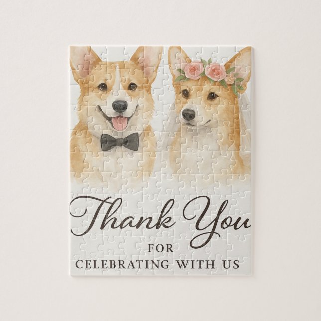 Quebra-cabeça Favor de casamento em aquarela Corgi (Vertical)
