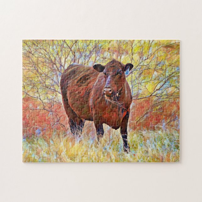 Quebra-cabeça Fazenda Colorida de Arte Angus Cow (Horizontal)