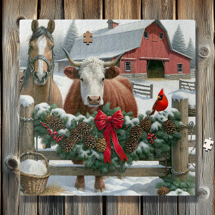 Quebra-cabeça Fazenda de Natal de Cavalo Marrom e Vaca