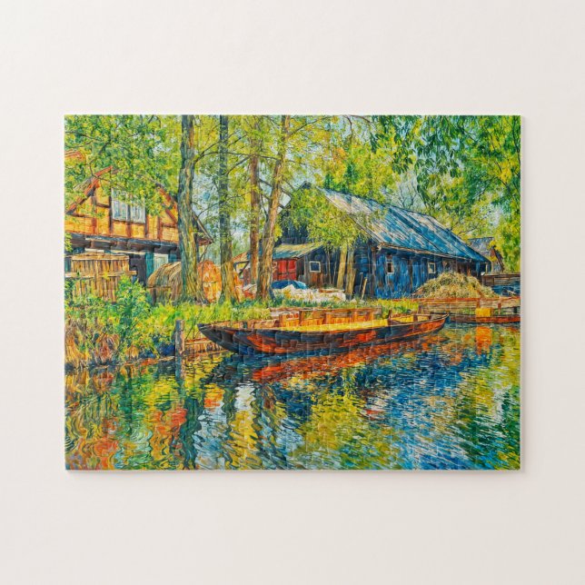 Quebra-cabeça Fazenda Impressionista em Spreewald com Barco de M (Horizontal)
