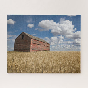 Quebra-cabeça Fazendas Velho Red Barn no Campo de Trigo