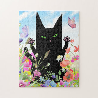 Quebra-cabeça Febre de Primavera do Gato Preto: Gatinho e Flores