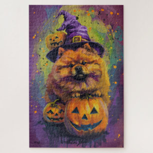 Quebra-cabeça Feiticeira de Halloween e Abóbora de Chow Spooky