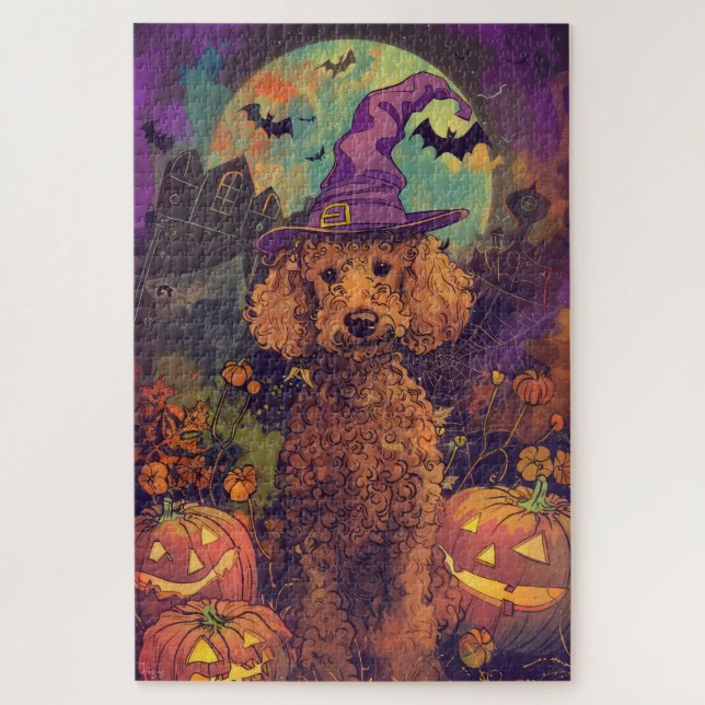 Quebra-cabeça Feiticeira de Halloween e Abóbora de Poodle Spookl (Vertical)