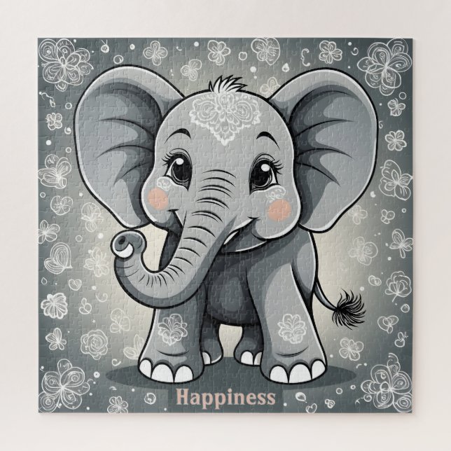 Quebra-cabeça Felicidade Elefante-Bebê IA Fantasy Arte Digital (Vertical)