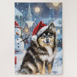 Quebra-cabeça Felicidade natalícia finlandesa Lapphund Winter Wo