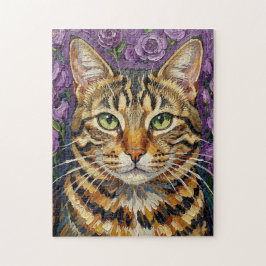 Quebra-cabeça Felino & Floral | Arte de Gato Adorável 