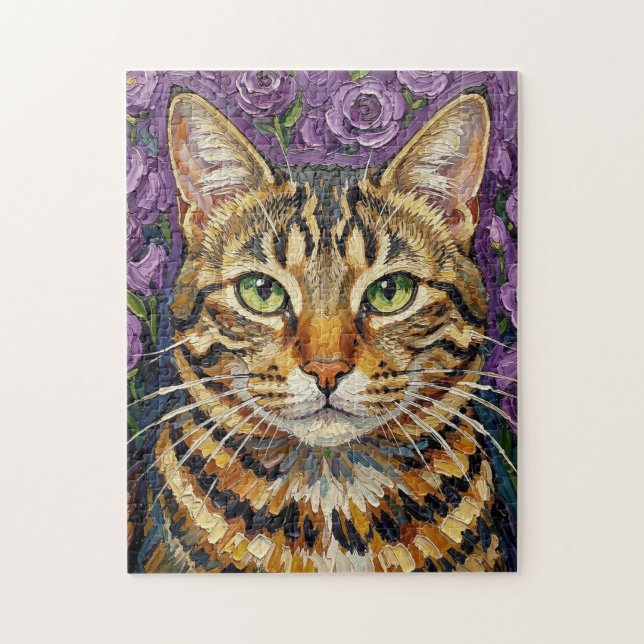 Quebra-cabeça Felino & Floral | Arte de Gato Adorável  (Vertical)