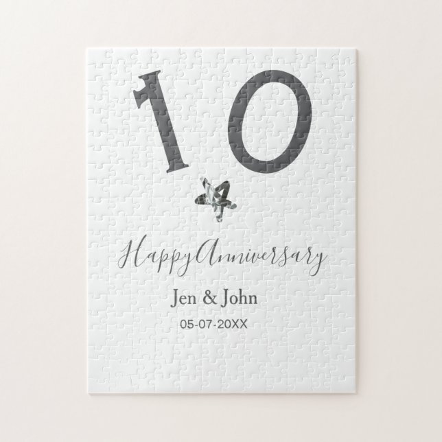 Quebra-cabeça Feliz 10.º aniversário nome data cinza estrela de  (Vertical)