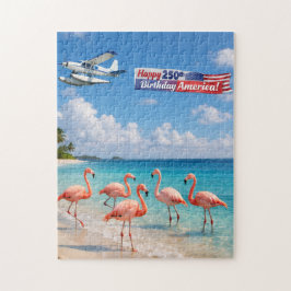 Quebra-cabeça Feliz 250º Aniversário América Flamingos na Praia