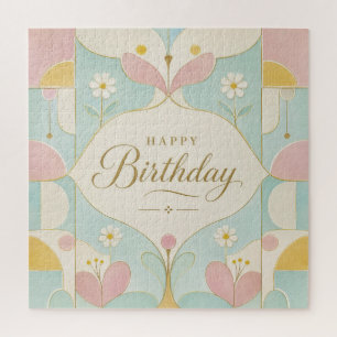 Quebra-cabeça Feliz Aniversário Art Déco Floral Geométrico Paste