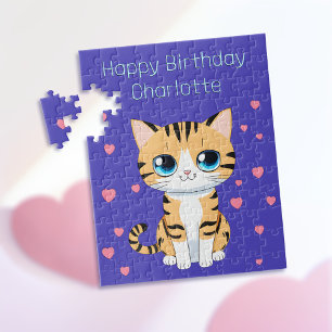 Quebra-cabeça Feliz Aniversário com Nome Modelo Puzzle de Gatos 