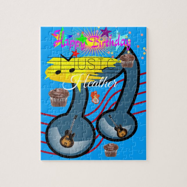 Quebra-cabeça Feliz Aniversário Cupcake de Música  (Vertical)