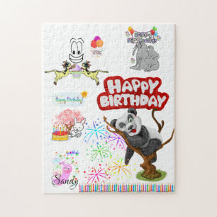 Quebra-cabeça Feliz Aniversário Cupcake de Vaca Panda Bear Seal