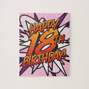 Quebra-cabeça FELIZ ANIVERSÁRIO DE 18 ANOS Pink Fun Retro Quadri