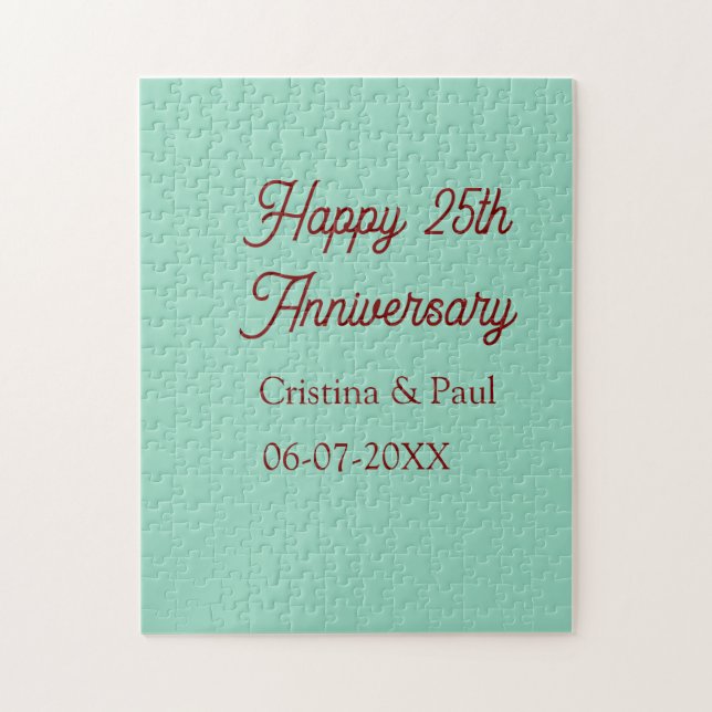 Quebra-cabeça Feliz aniversário de 25 anos verde pastel boho ret (Vertical)