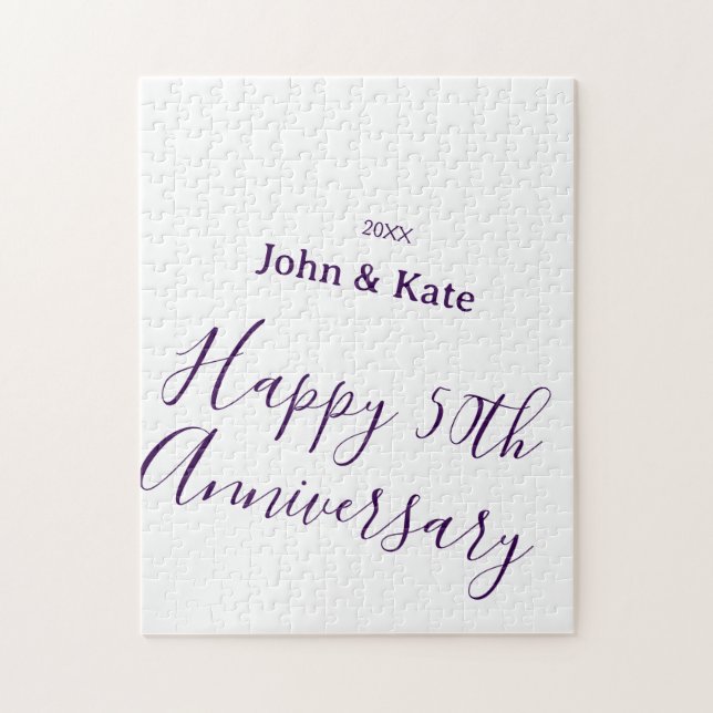 Quebra-cabeça Feliz aniversário de 50 anos nome roxo simples  (Vertical)