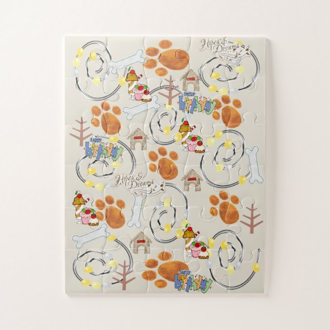 Quebra-cabeça Feliz Aniversário desejo de um cão Cupcake Quebra- (Vertical)