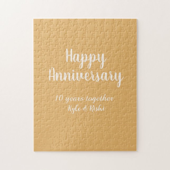 Quebra-cabeça Feliz aniversário dourado branco 10 anos nome data (Vertical)