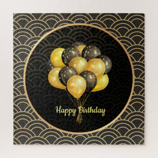 Quebra-cabeça Feliz aniversário, elegante preto e ouro,