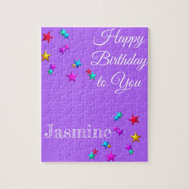 Quebra-cabeça Feliz Aniversário Estrelas Roxas (Vertical)