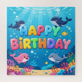 Quebra-cabeça Feliz aniversário fofo golfinho náutico
