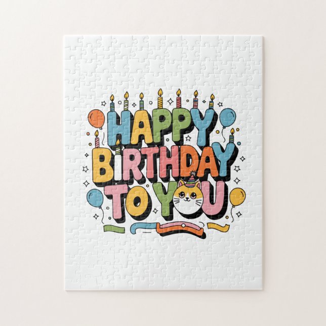 Quebra-cabeça Feliz Aniversário Gatinho Fofo (Vertical)