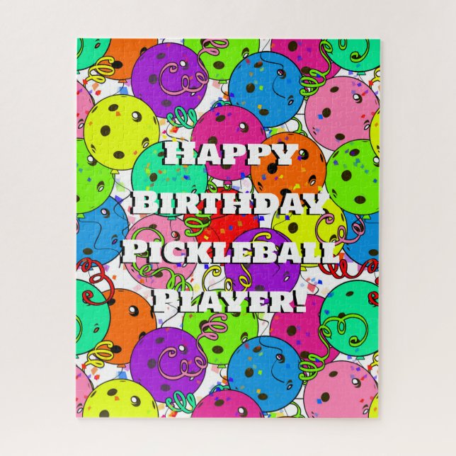 Quebra-cabeça Feliz Aniversário Pickleball Balões Confetti White (Vertical)
