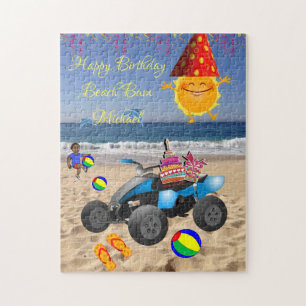 Quebra-cabeça Feliz Aniversário Praia Bum Cake African Boy Sand