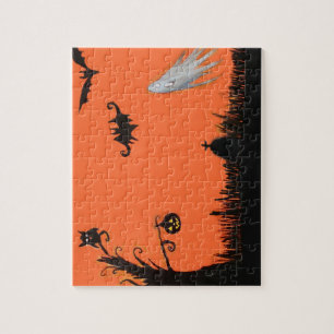 Quebra-cabeça Feliz Árvore de Halloween Fantasma Puzzle com Caix