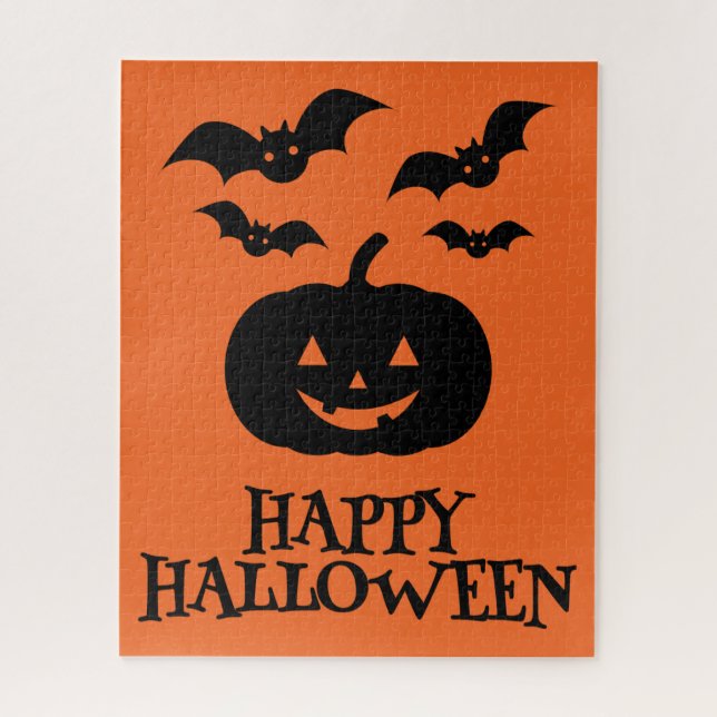 Quebra-cabeça Feliz Bat Mínimo de Abóbora de Halloween (Vertical)