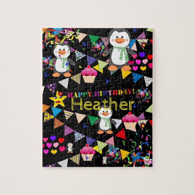 Quebra-cabeça Feliz Cupcake Pinguim de Aniversário (Vertical)