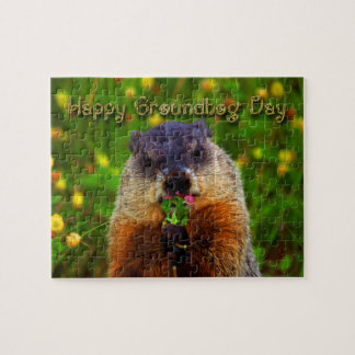 Quebra-cabeça Feliz Dia de Marmota Comendo Flor