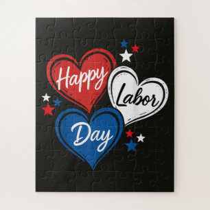 Quebra-cabeça Feliz Dia do Trabalho Corações Patrióticos Vermelh