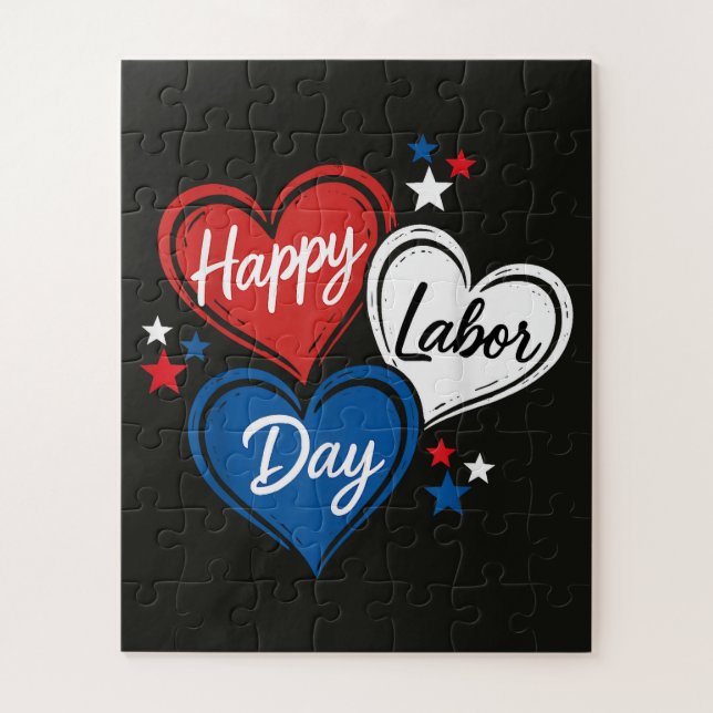 Quebra-cabeça Feliz Dia do Trabalho Corações Patrióticos Vermelh (Vertical)