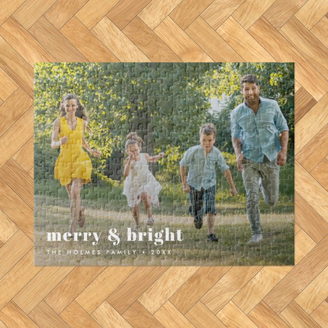 Quebra-cabeça Feliz e Brilho | Natal para a família de Na moda (Modern festive photo puzzle with personalised message for stylish and thoughtful gifting)