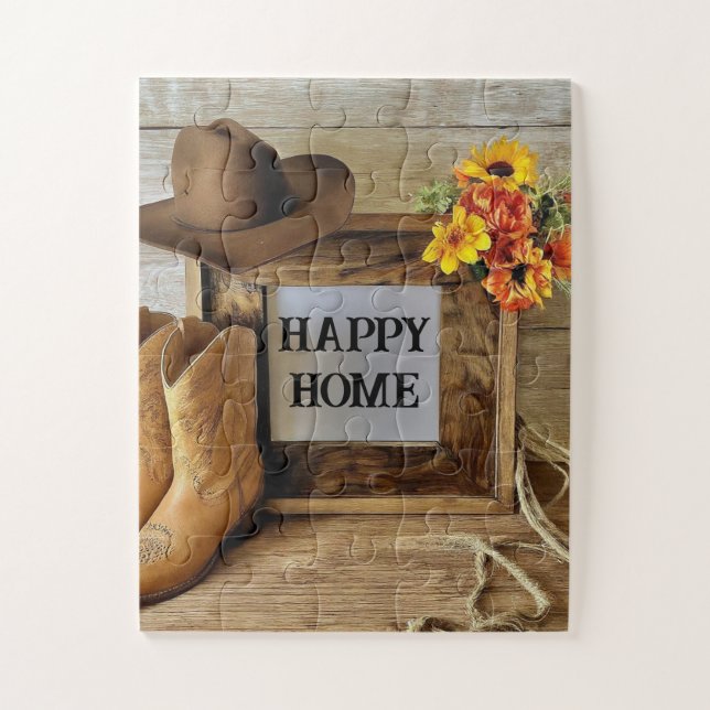 Quebra-cabeça Feliz Estilo De Vaqueiro De Cowboy Com Botas De Co (Vertical)