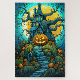 Quebra-cabeça Feliz Halloween Casa Assombrada à Lua
