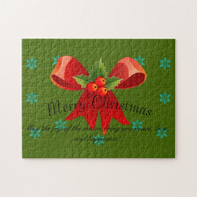 Quebra-cabeça Feliz Natal Arco Vermelho Holly e Flocos de Neve (Horizontal)
