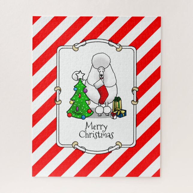 Quebra-cabeça Feliz Natal Árvore 2 Poodle (branco) (Vertical)