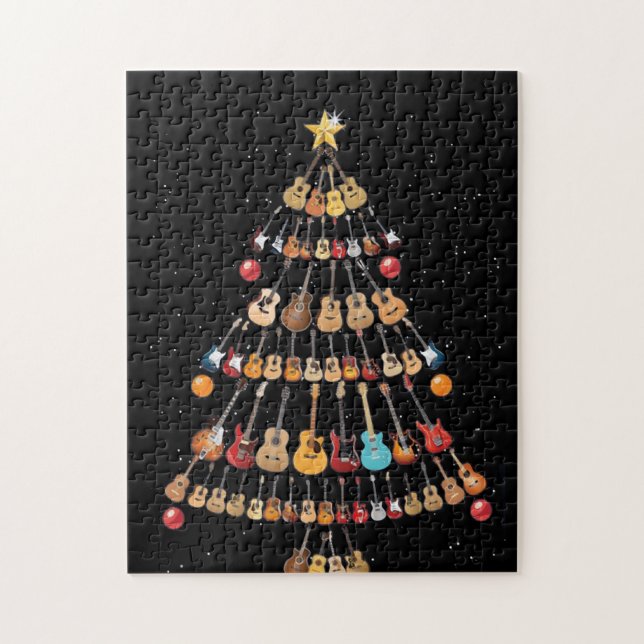 Quebra-cabeça Feliz Natal|Árvore de Natal do Instrumento Ukulele (Vertical)
