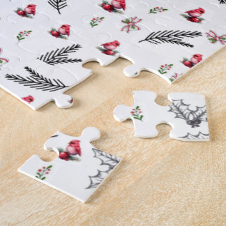 Quebra-cabeça Feliz Natal Bow Red Birds