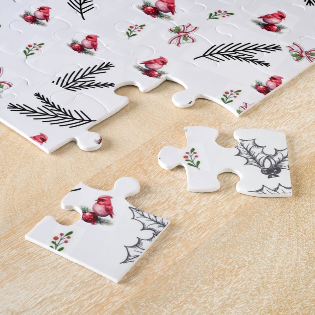 Quebra-cabeça Feliz Natal Bow Red Birds  (Lateral)