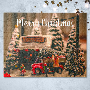 Quebra-cabeça Feliz Natal Caminhão Vermelho Loja Árvore Vintage